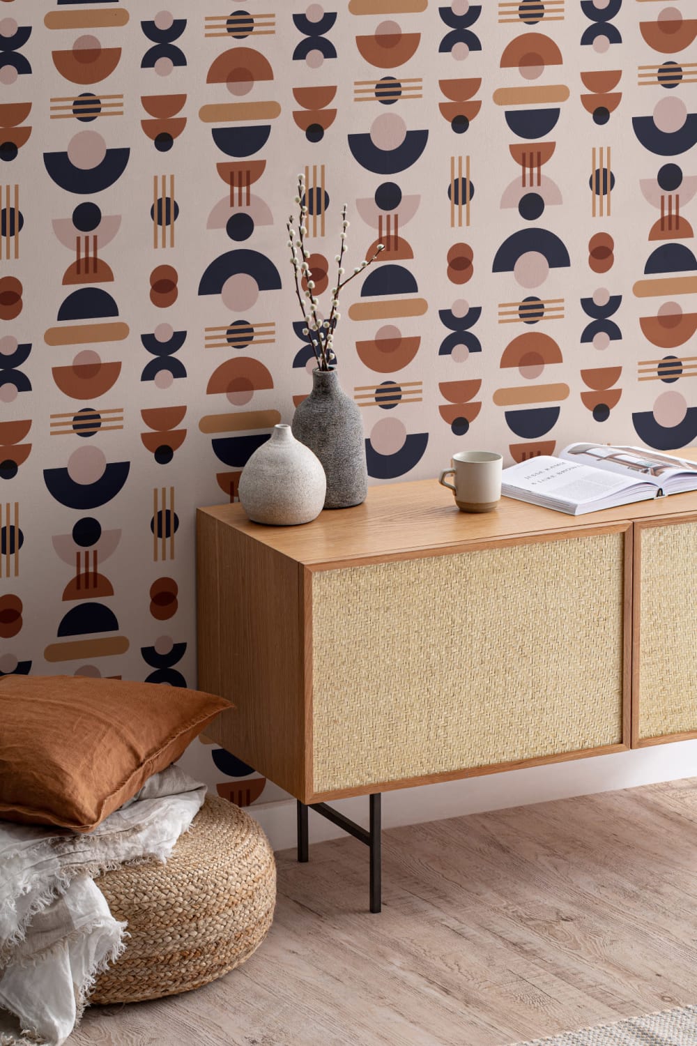 Neutru & Navy Mid Century Modern Geometric Repeat Pattern tapet