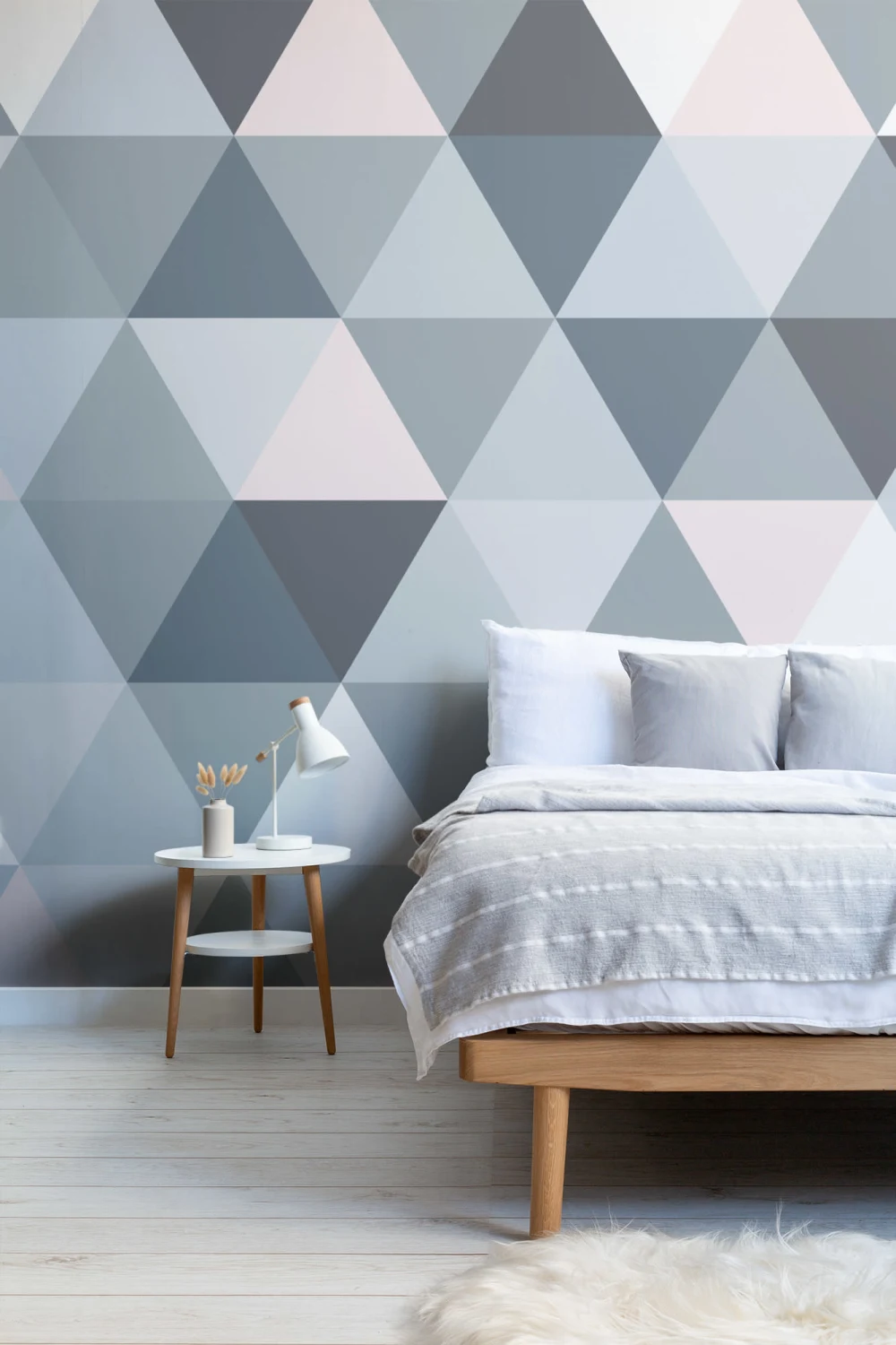 Gray & Pink Geometric Triangle Pattern Wallpaper Mural