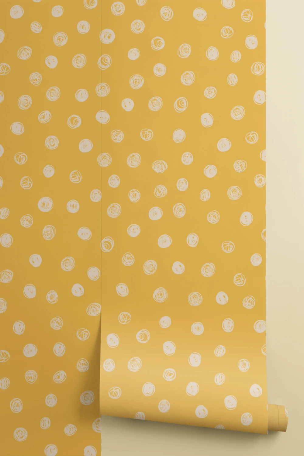 Yellow Illustrated Polka Dot Wallpaper Mural