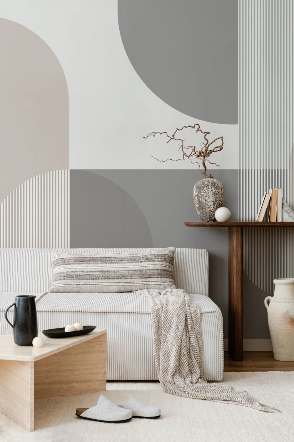 Neutraali harmaa Scandi geometrinen kuvatapetti