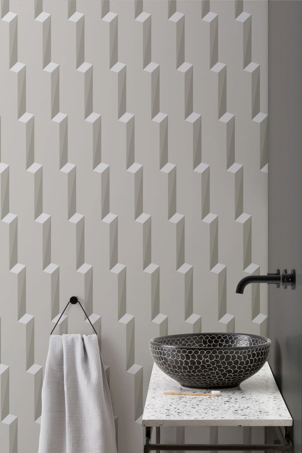 Grey 3D Effect Modern Geometric Repeat Pattern Wallpaper