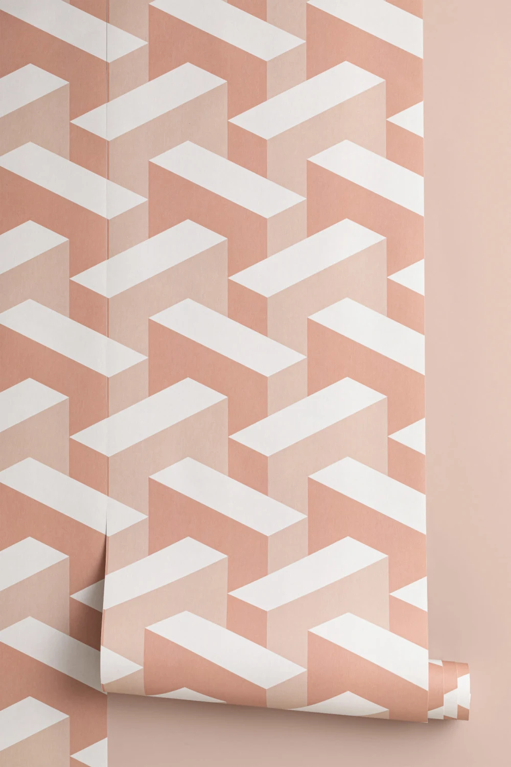 Pink Modern 3D Effect Geometric Repeat Pattern Wallpaper