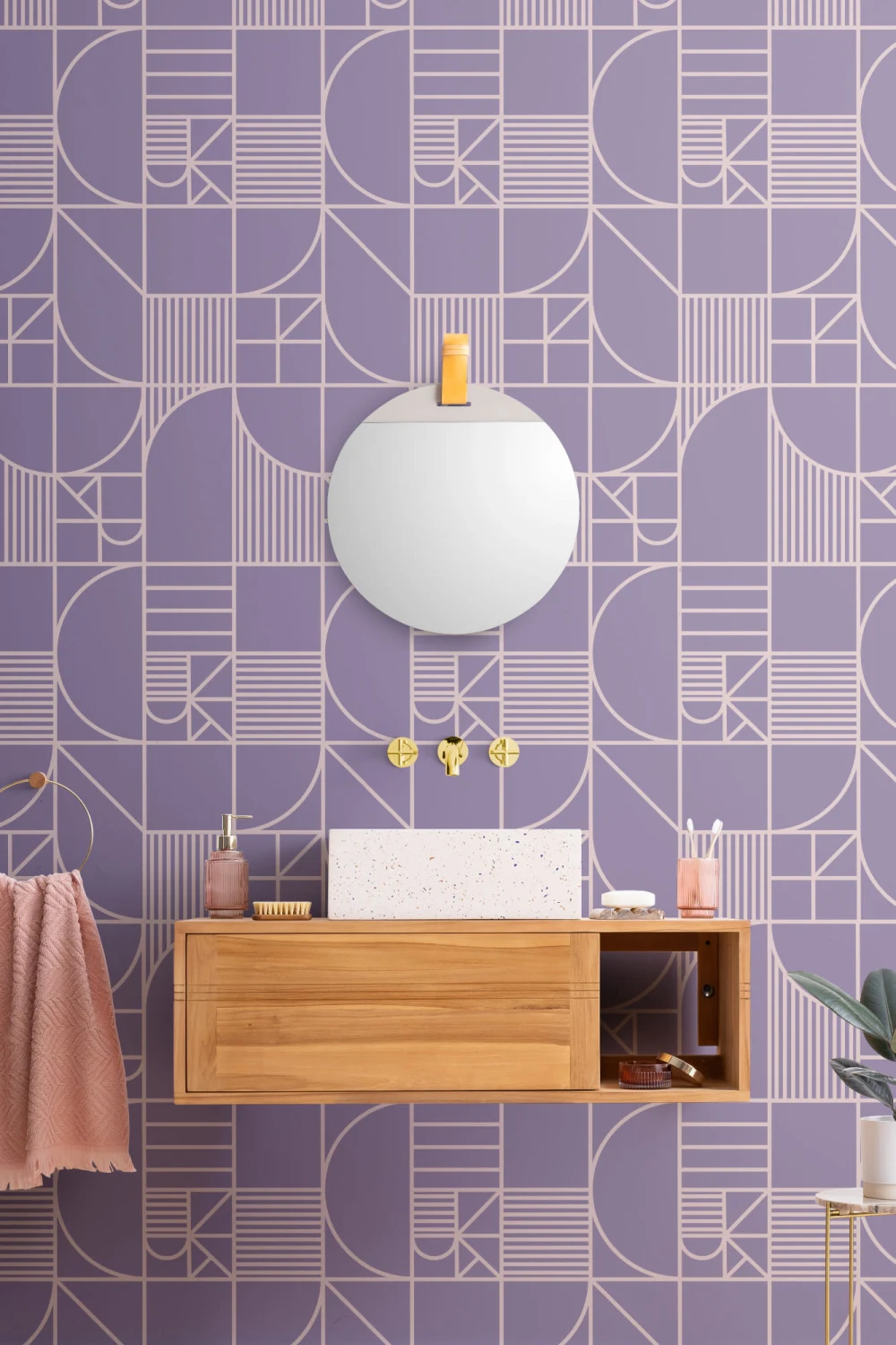 Paars Abstract Geometrisch Lijnen Herhaal Patroon Behang