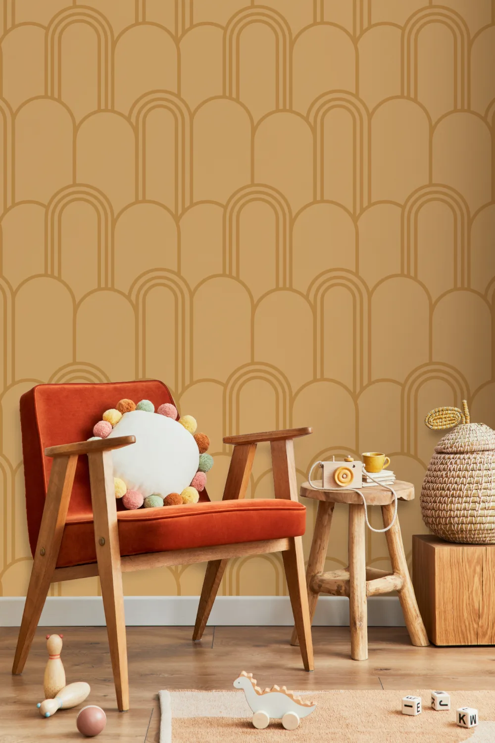 Keltainen Art Deco Arch toista kuvio tapetti
