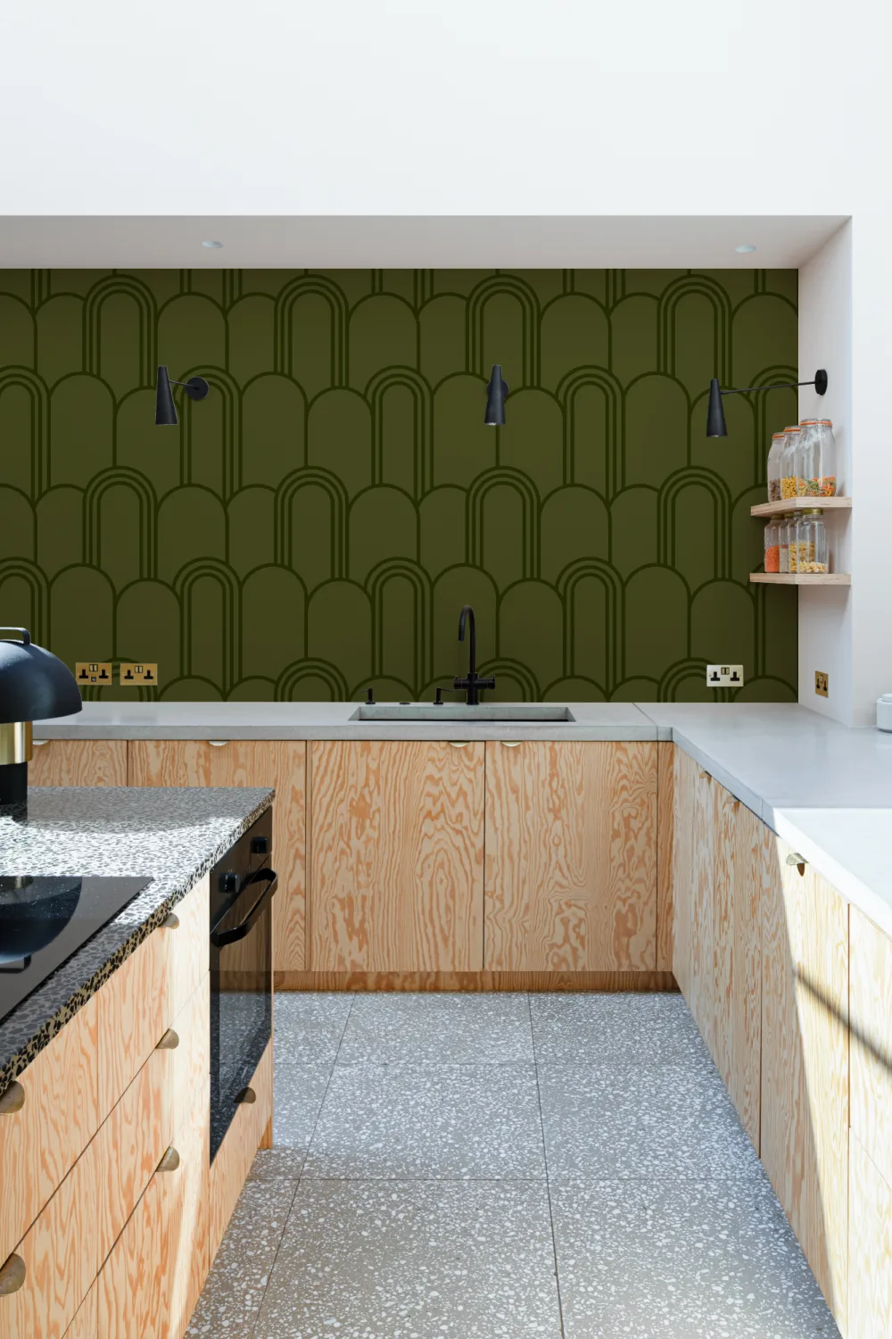 Green Art Deco Arch Repeat Pattern Wallpaper
