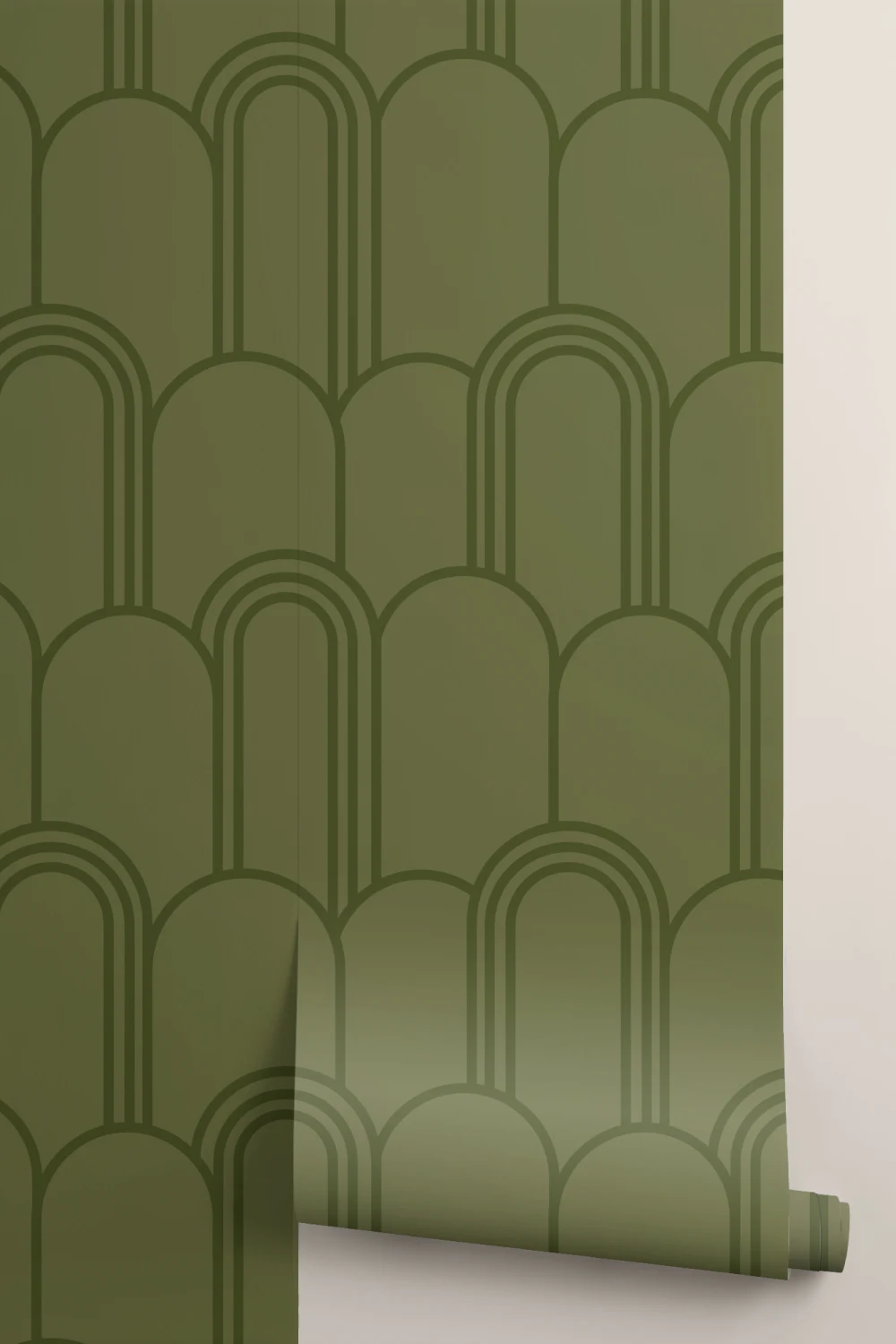 Green Art Deco Arch Repeat Pattern Wallpaper