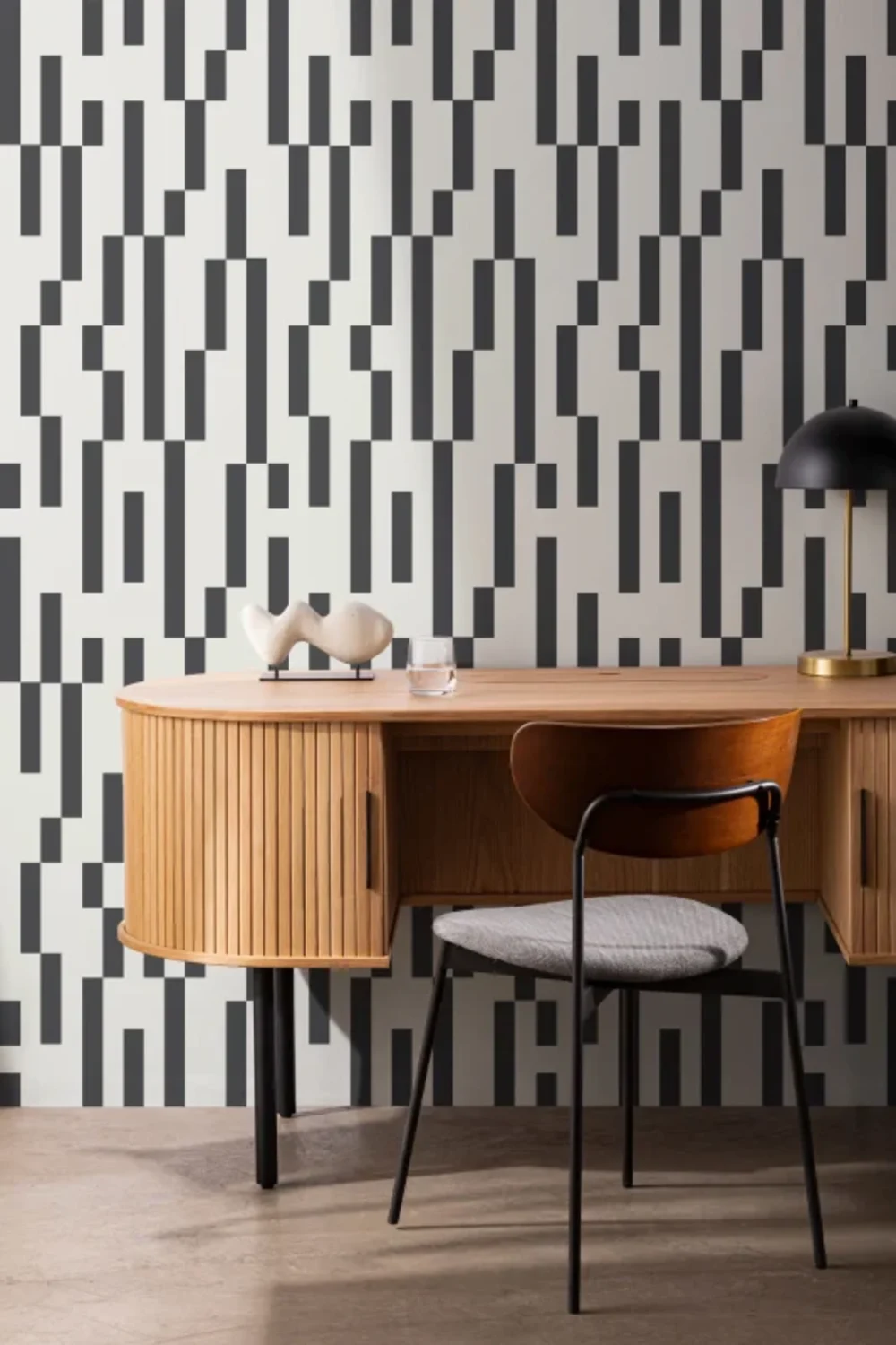 Black and White Modern Bauhaus Geometric Repeat Pattern Wallpaper