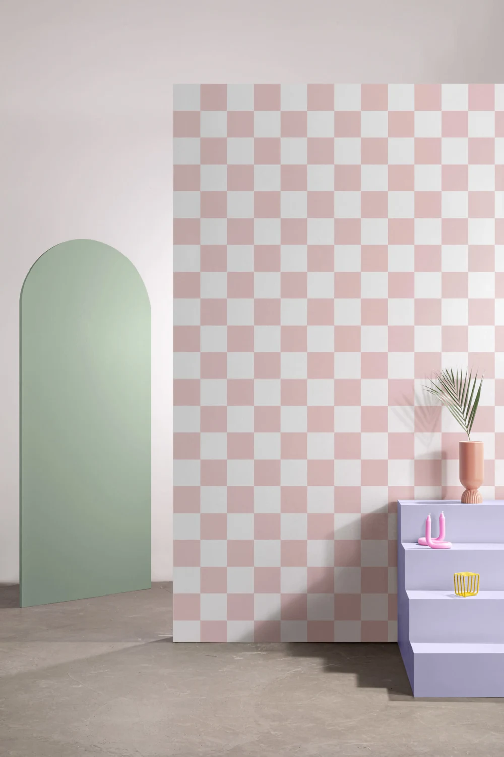 Papier Peint Damier à Motifs Répétés en Blanc et Rose