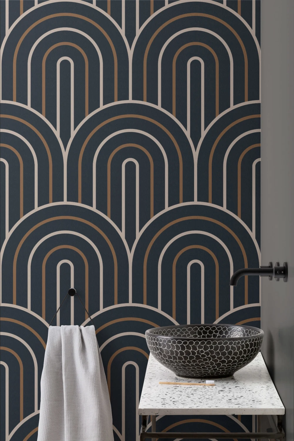 Navy ja sinappi Retro Loop toista kuvio tapetti