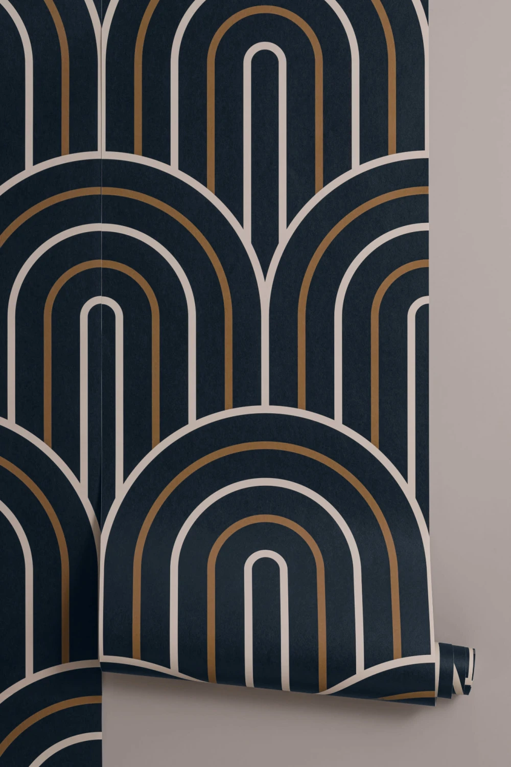 Navy ja sinappi Retro Loop toista kuvio tapetti