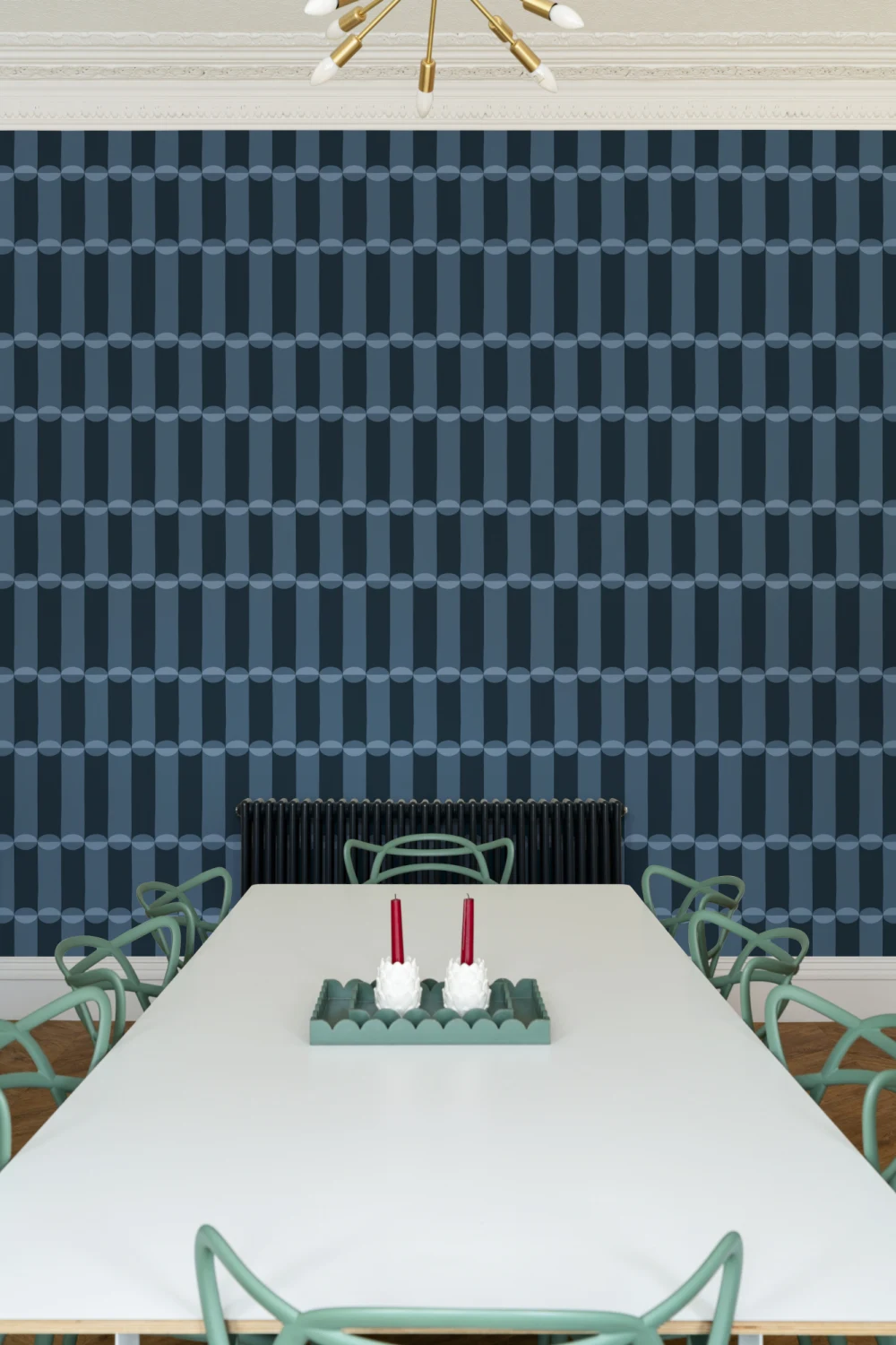 Blue Retro Geometric Pattern Mural
