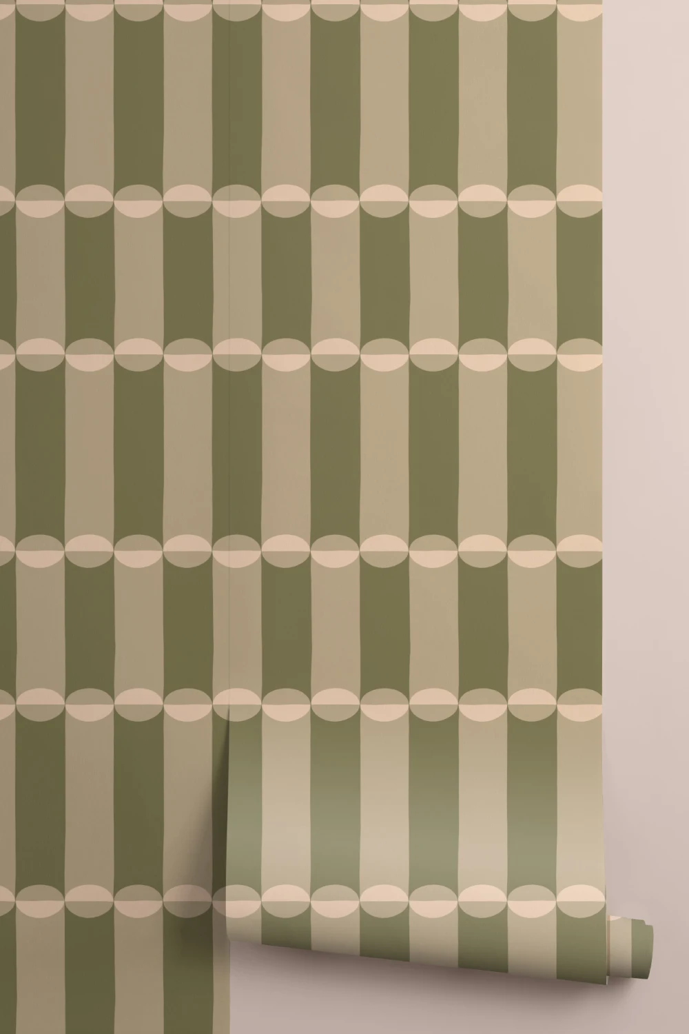 Olive and Pink Tubular Retro Geometric Pattern Wallpaper Mural
