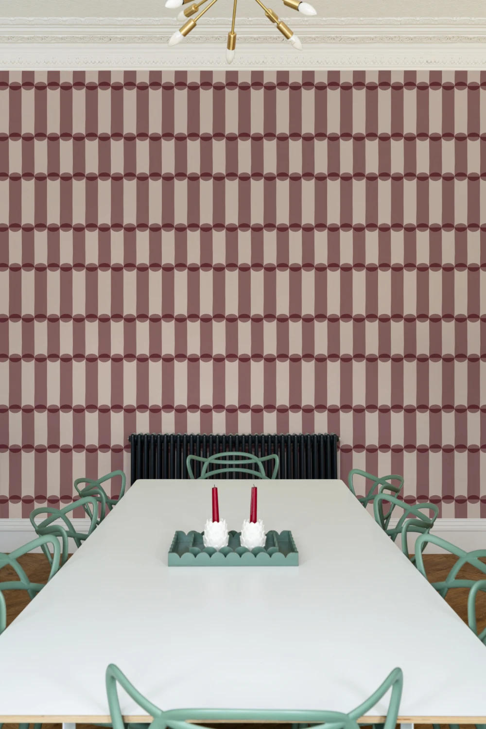 Patrón Geométrico Retro Burdeos en Murales de Papel Pintado