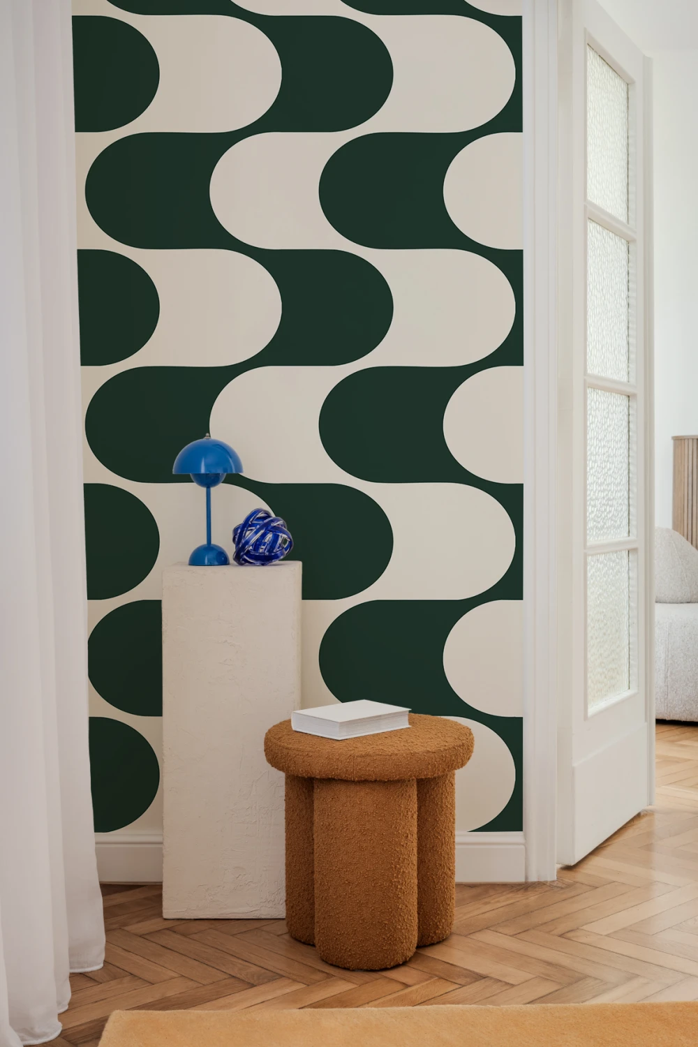 Teal Retro Geometric Flux Pattern Mural