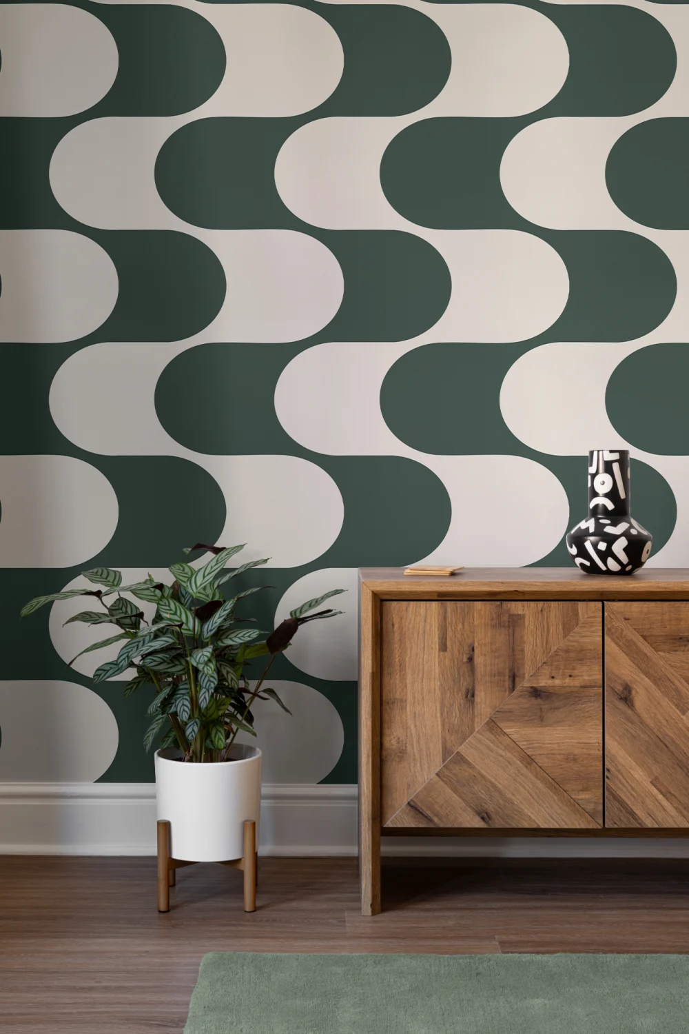 Teal Retro Geometric Flux Pattern Mural