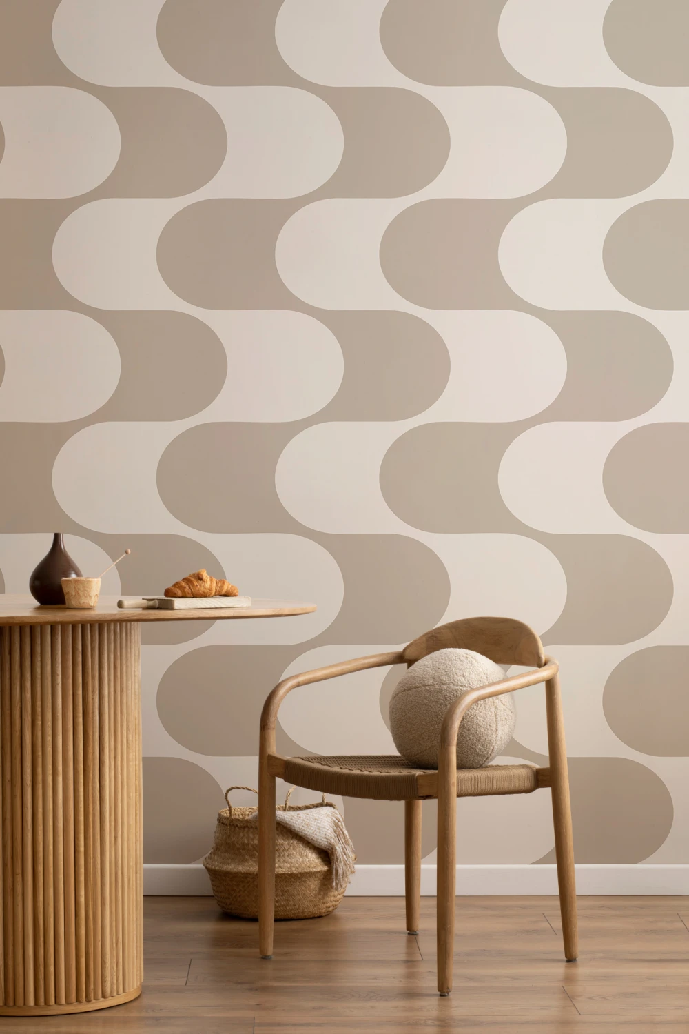 Beige Geometric Pattern Mid-Century Modern Wall Mural