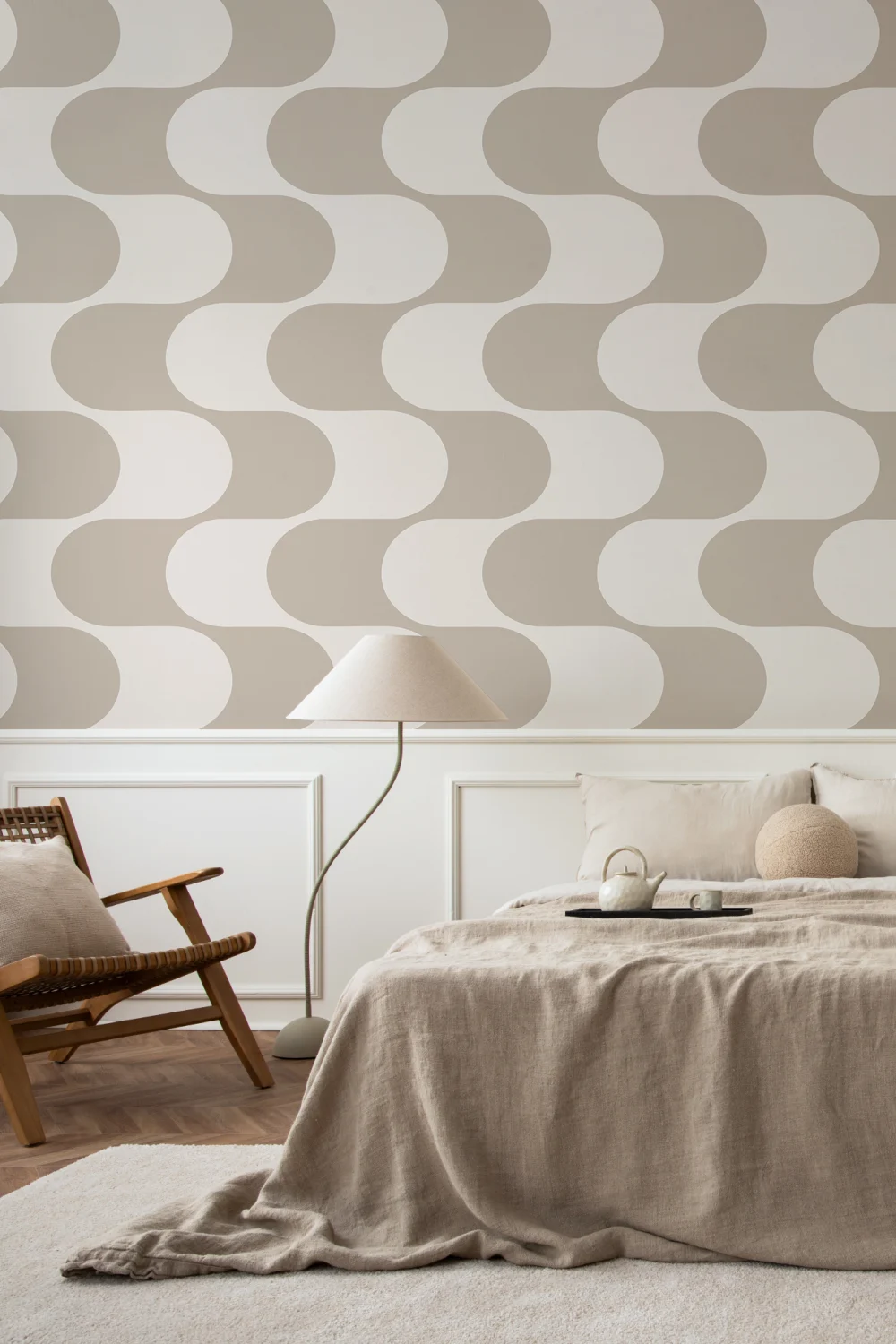 Beige Geometric Pattern Mid-Century Modern Wall Mural