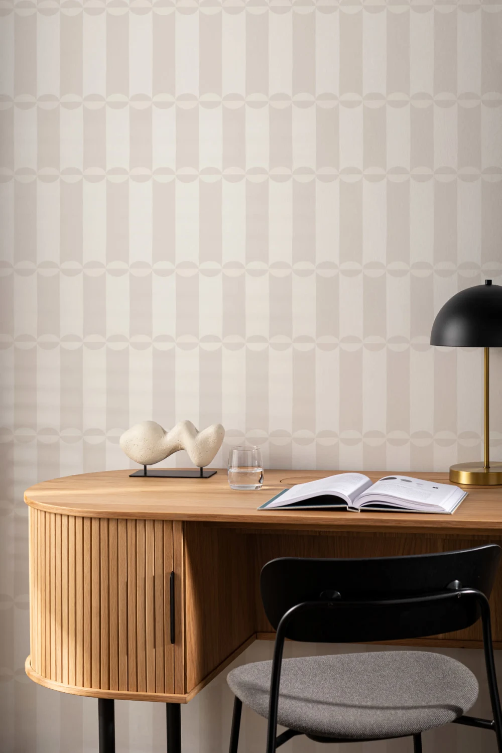 Rørformet beige geometrisk stribet moderne mønster fototapet