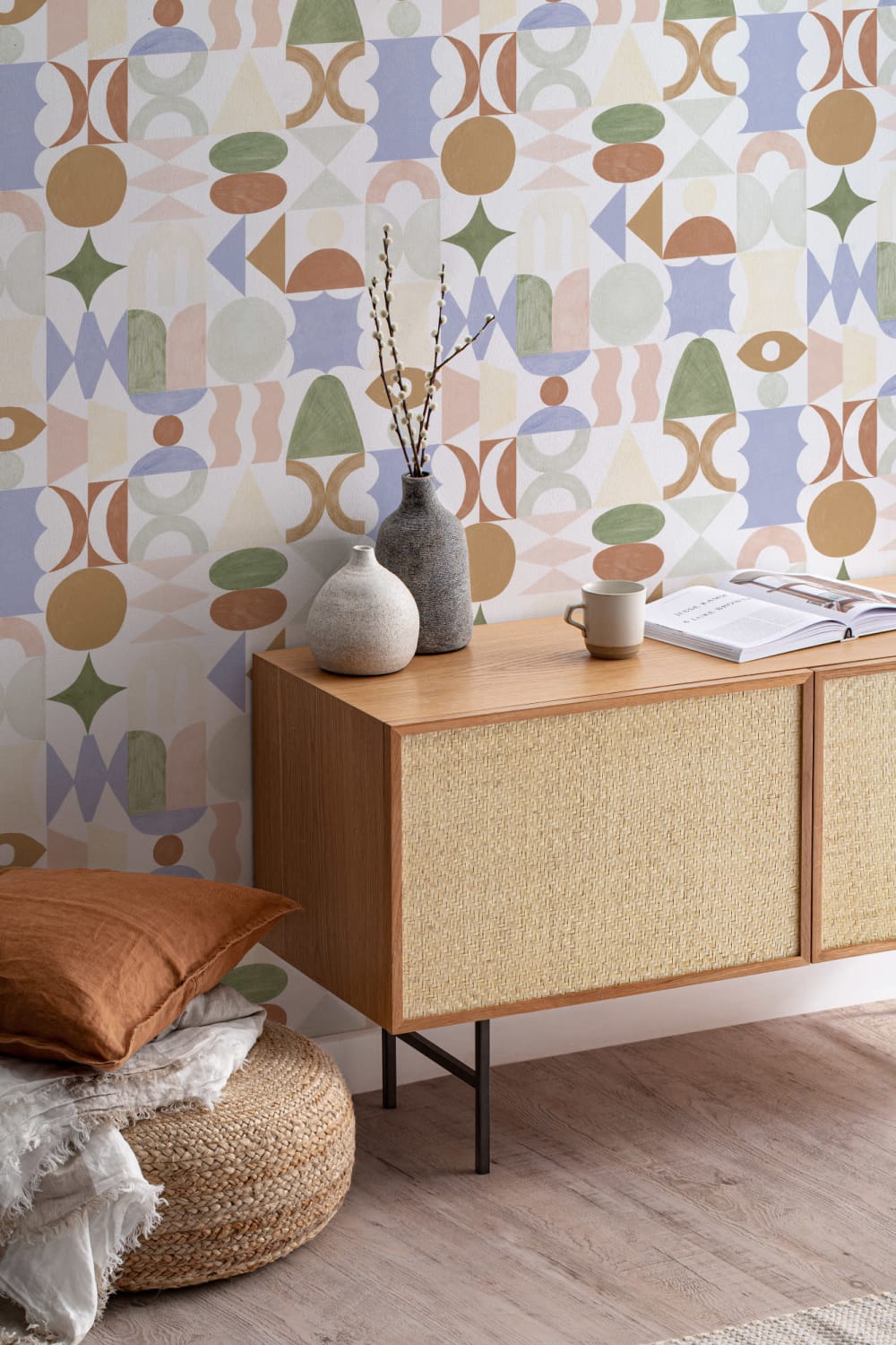 Multicolour Pastel Geometric Totem Shapes Wallpaper