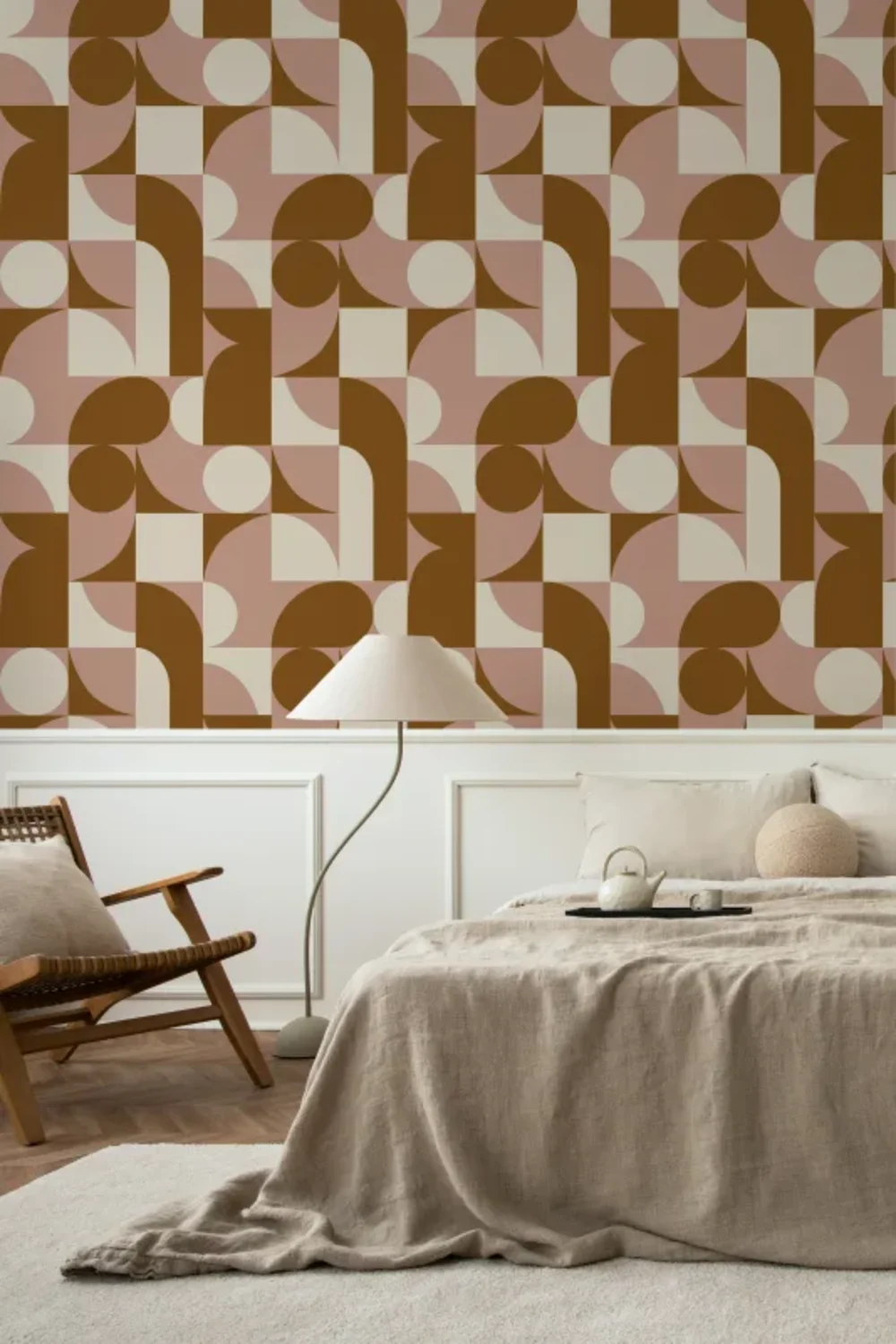 Brown Mid-Century Geometric Collage Wall Mural