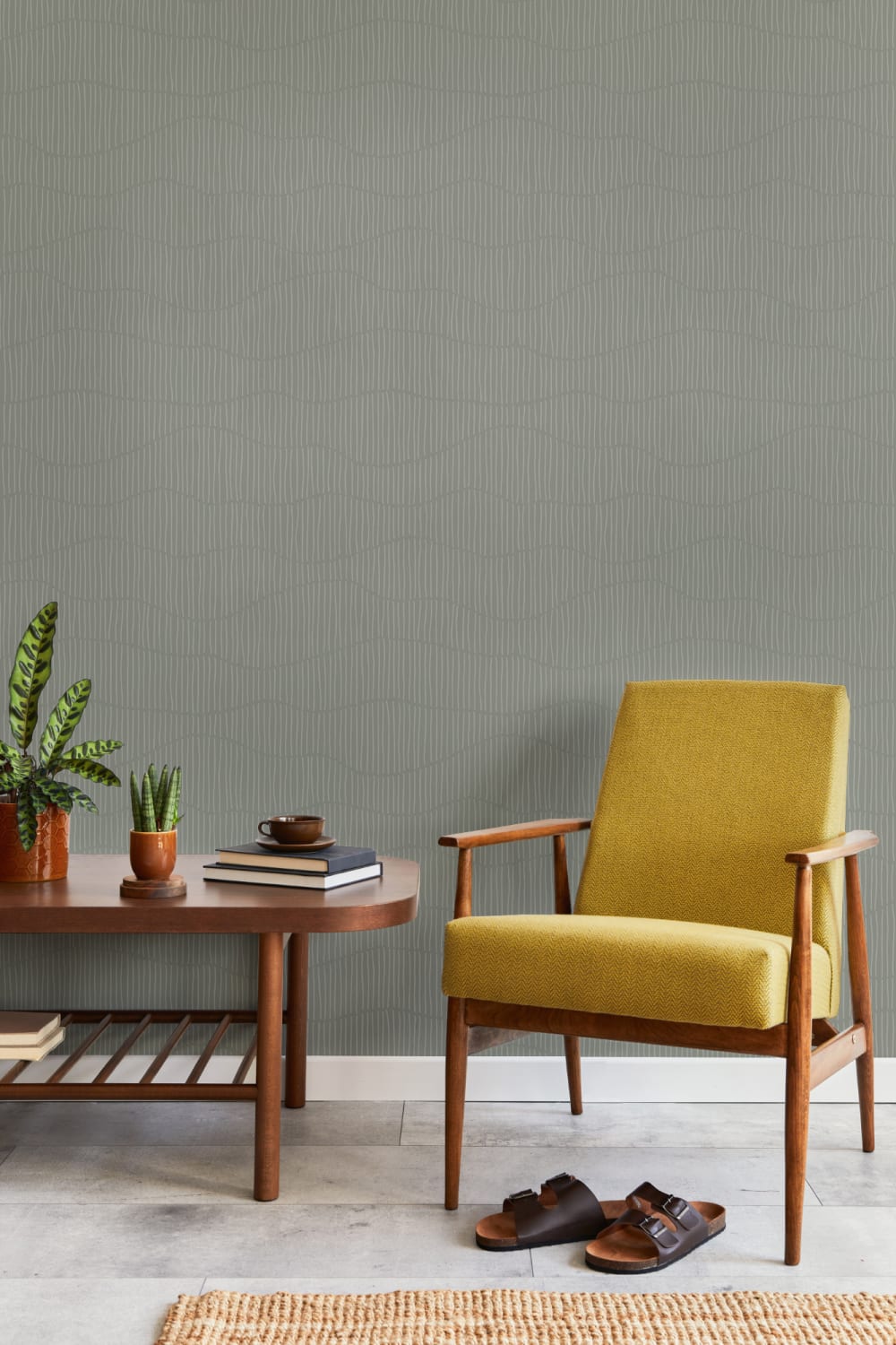 Soft Green Minimalist Wave Pattern Wallpaper Mural