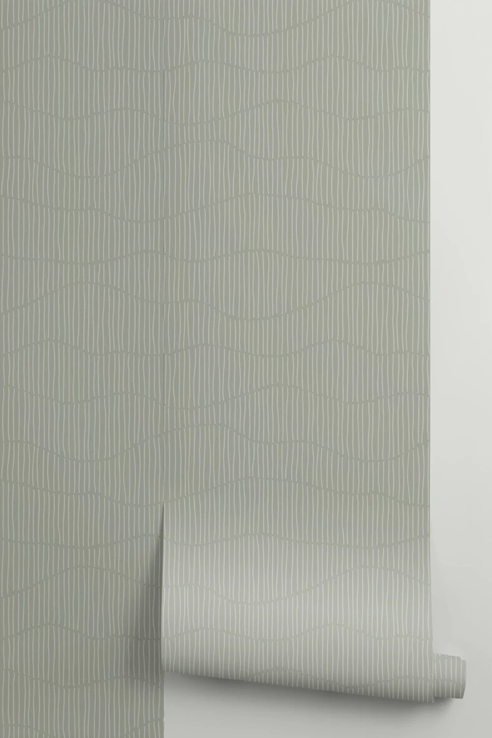 Soft Green Minimalist Wave Pattern Wallpaper Mural