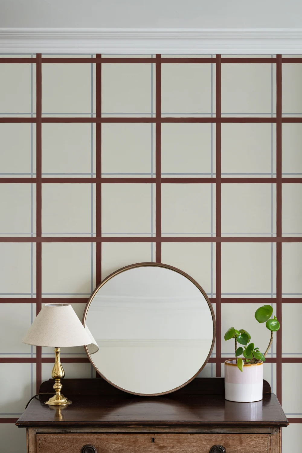 Brown Tattersall Geometric Pattern Mural for Modern Spaces