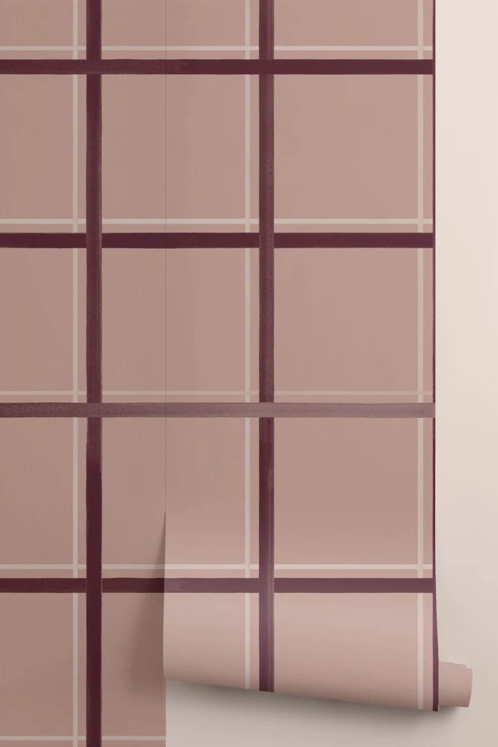 Bordeaux geometrisch geruit patroon muurschildering ontwerp