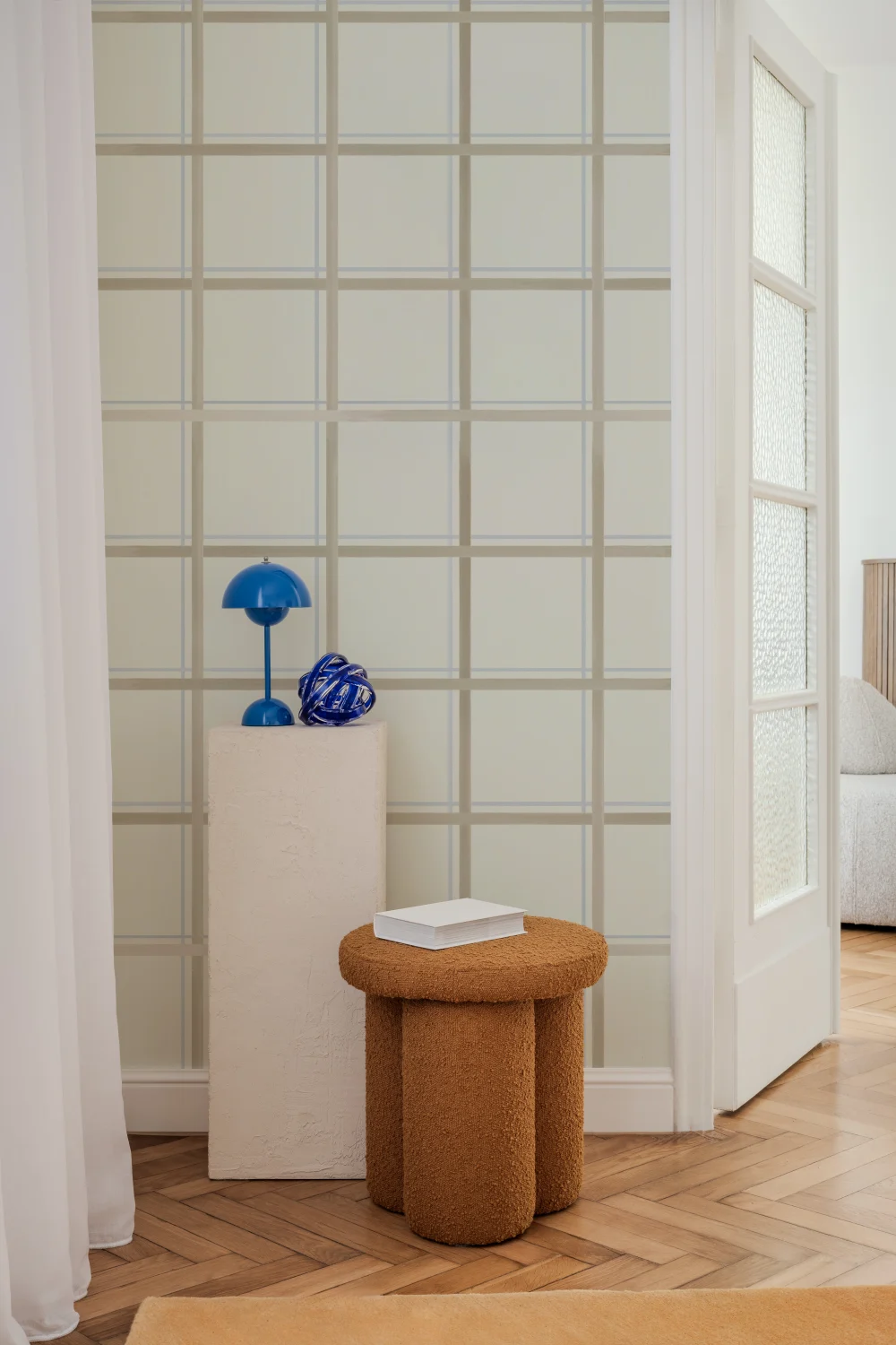 Neutral Checkered Tattersall Pattern Wall Mural