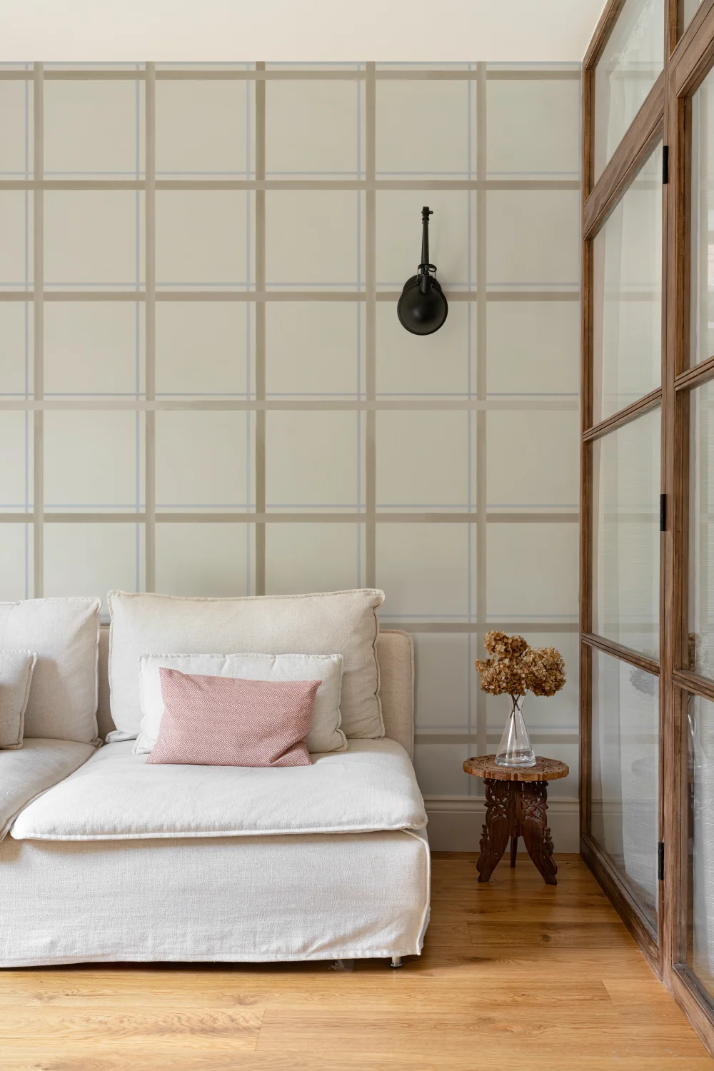 Neutral Checkered Tattersall Pattern Wall Mural