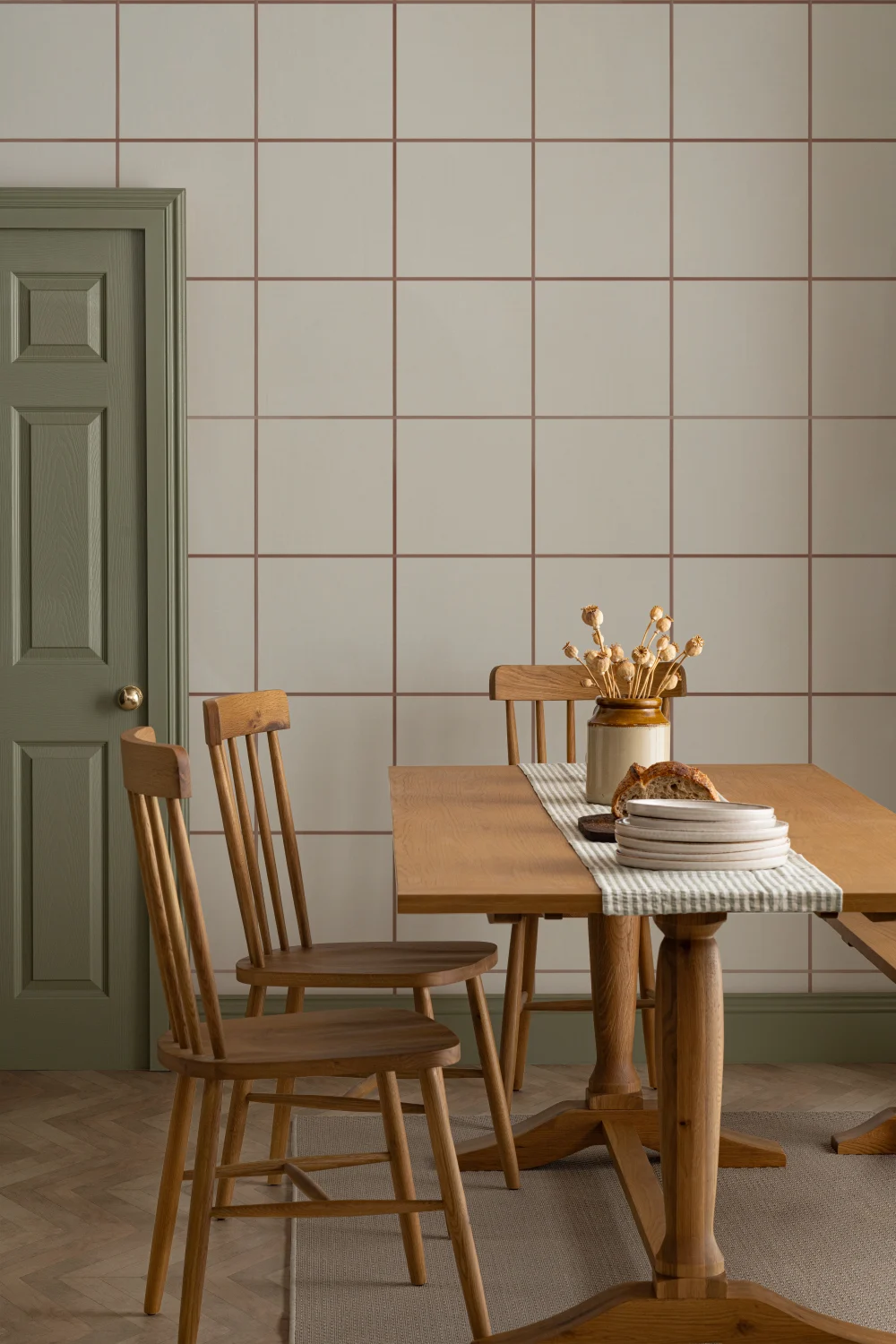 Terracotta Raster Geometrische Minimalistische Muurschildering