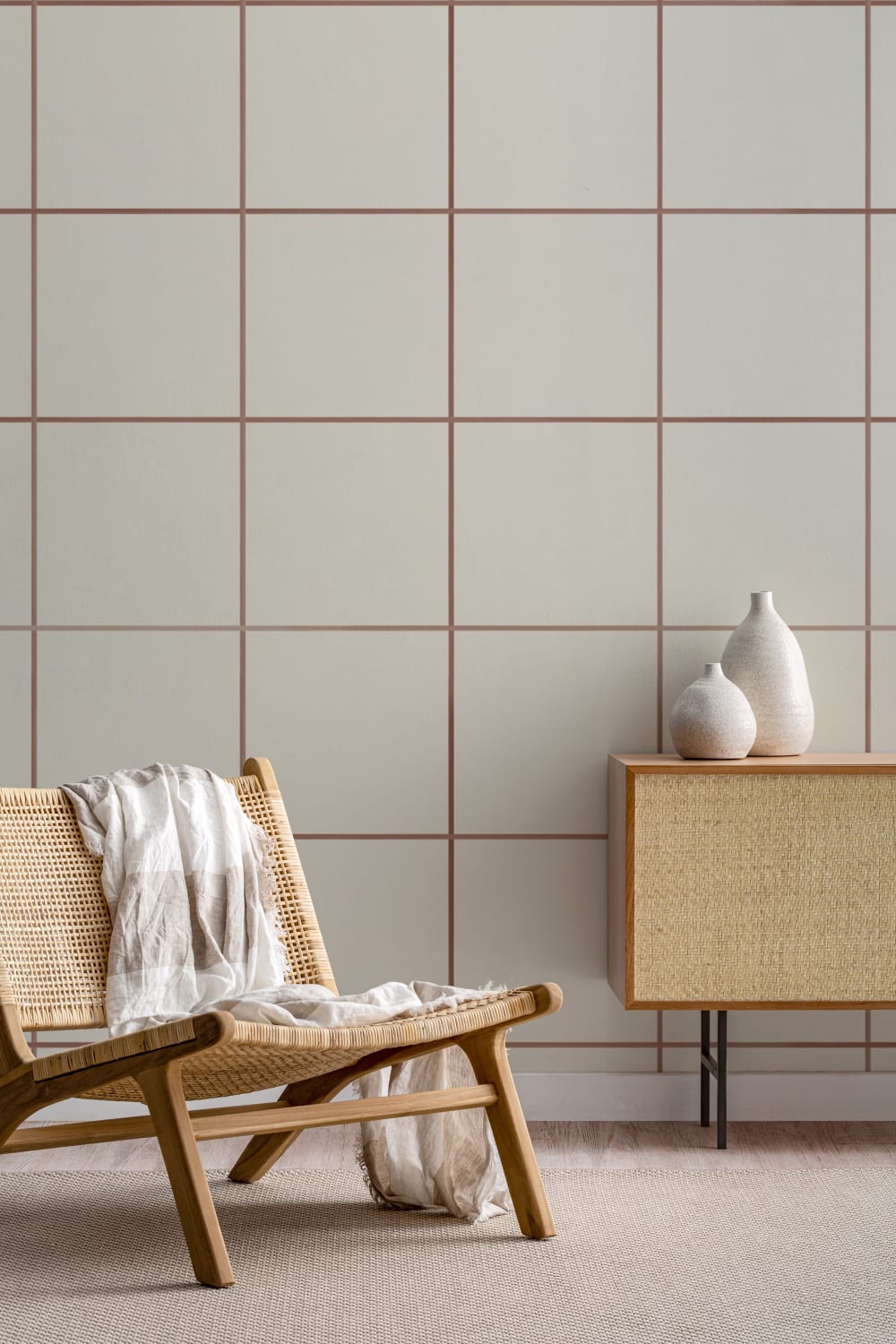 Terracotta Raster Geometrische Minimalistische Muurschildering
