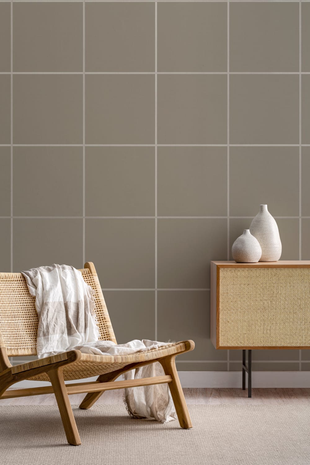 Greige minimalistisk geometrisk tapet til moderne rum