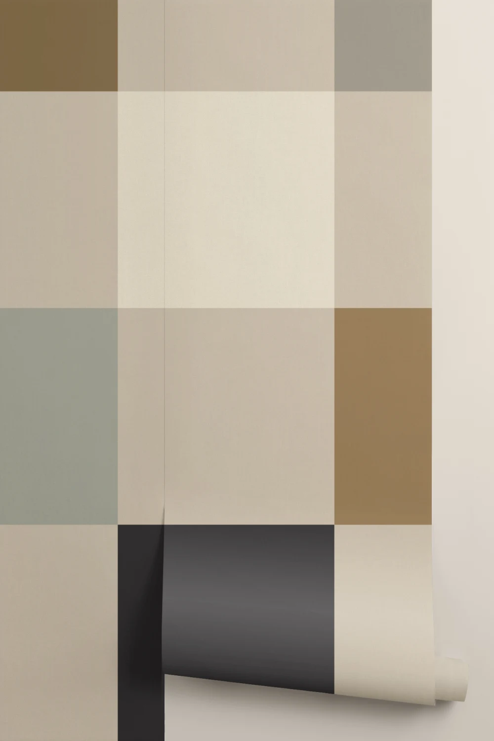 Veelkleurige beige geometrische geruite muurschildering