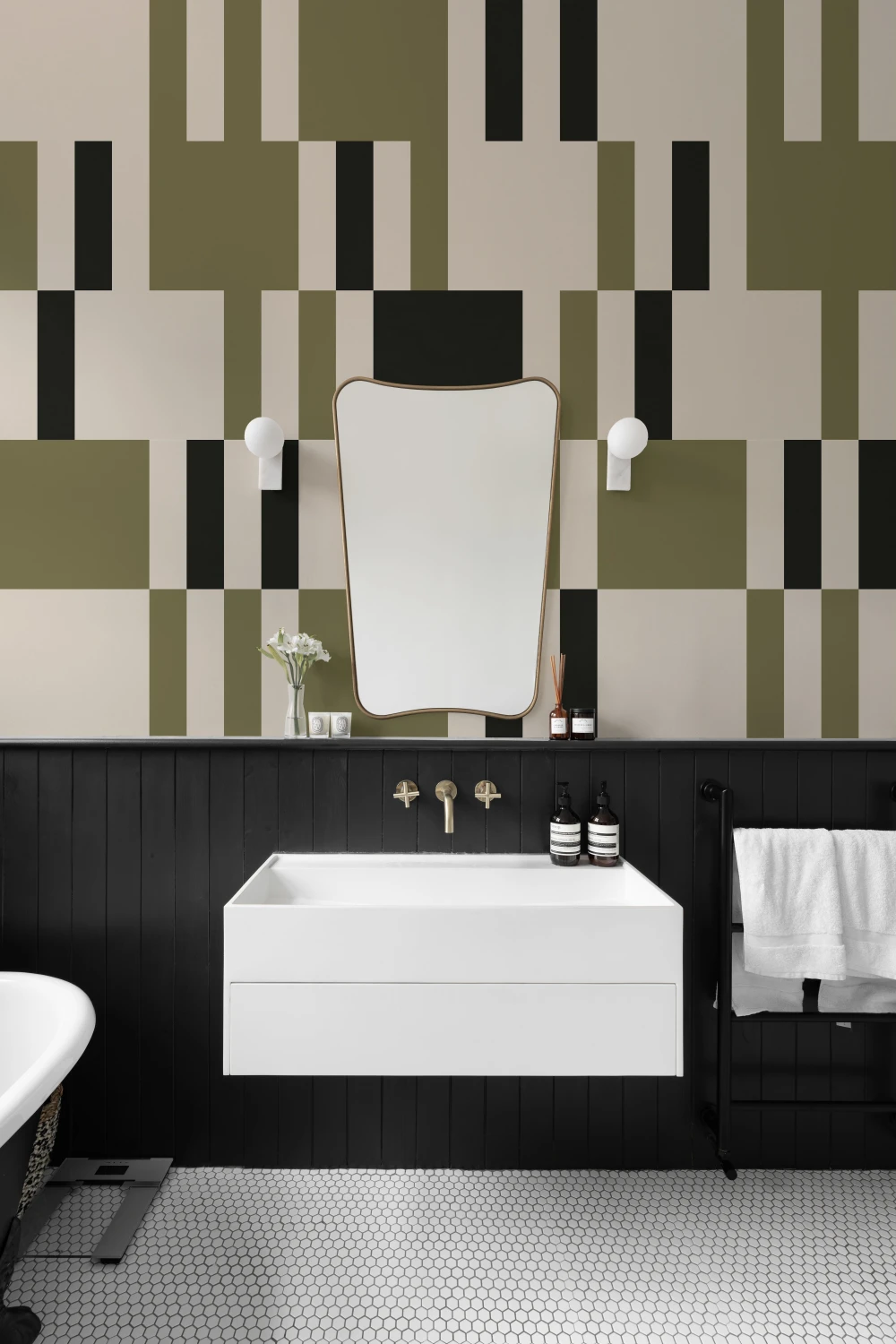Green Tessellate Geometric Pattern Mural for Bold Spaces