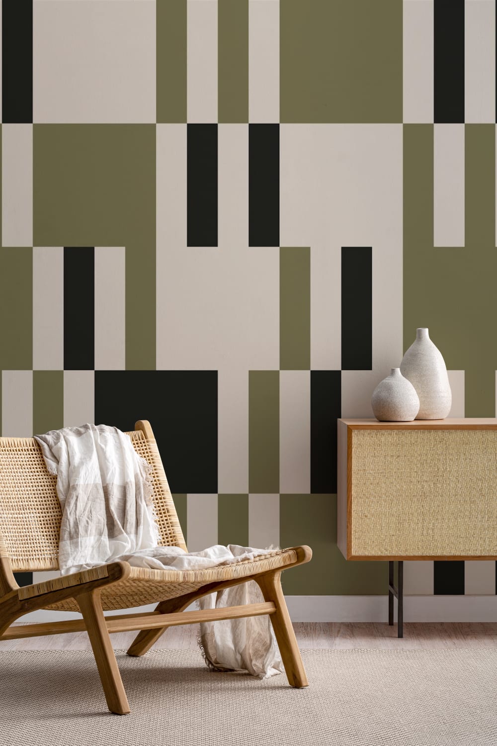 Green Tessellate Geometric Pattern Mural for Bold Spaces