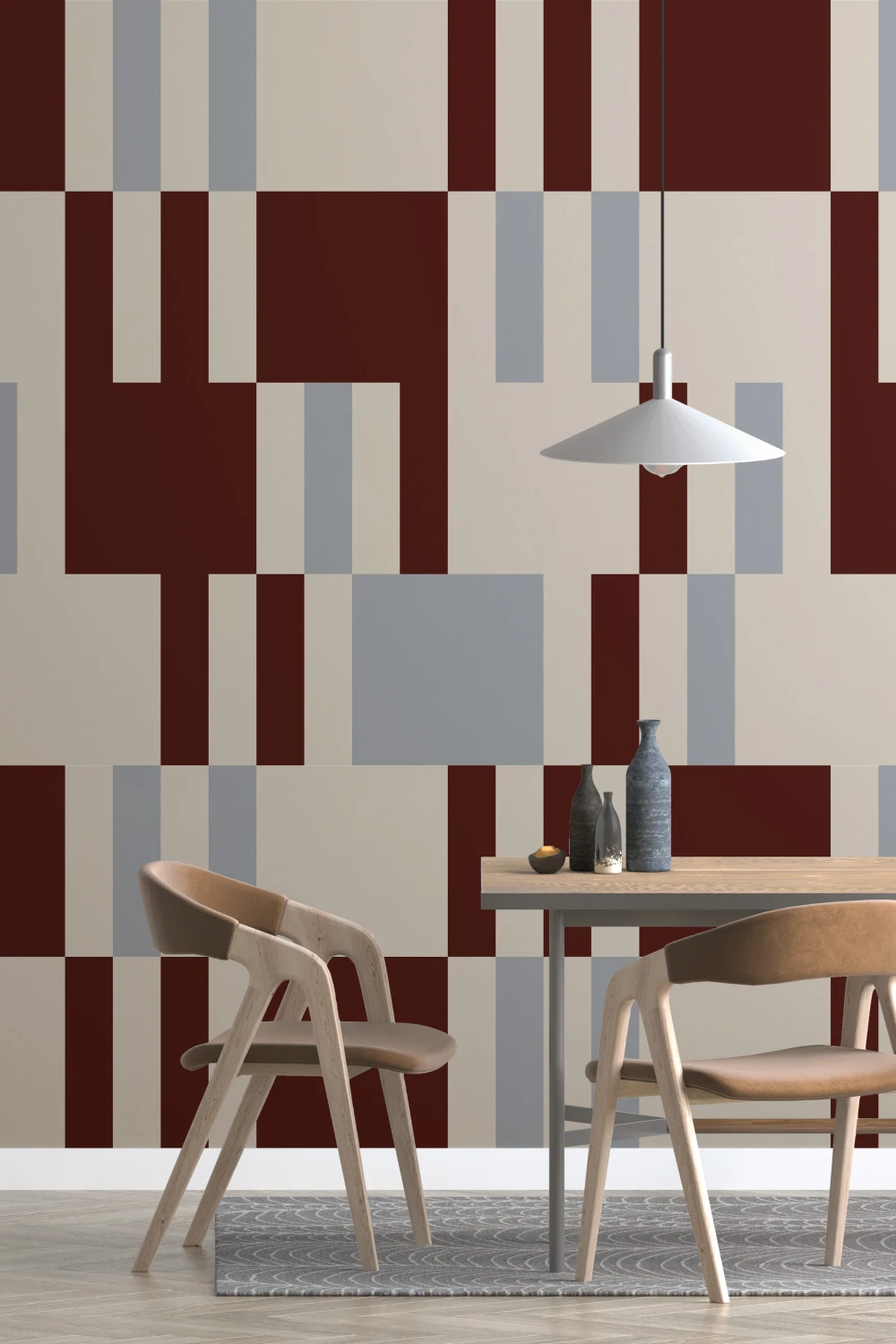 Bordeaux geometrisch abstract geruit patroon muurschildering