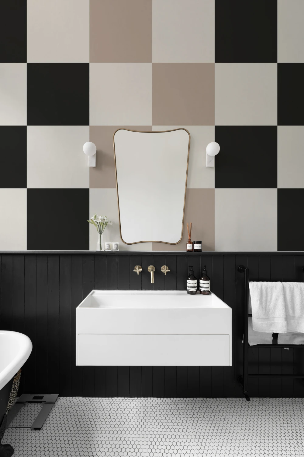 Neutral Checkerboard Geometric Wall Art Mural