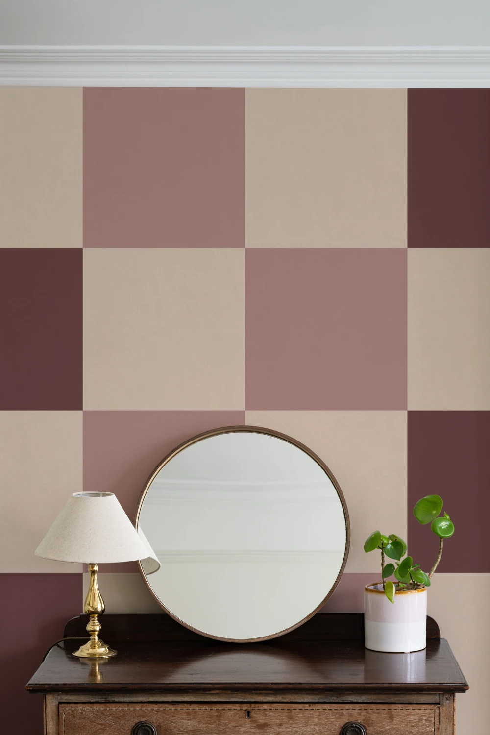 Pink Checkerboard Pattern Retro Wall Mural for Fun Vibes