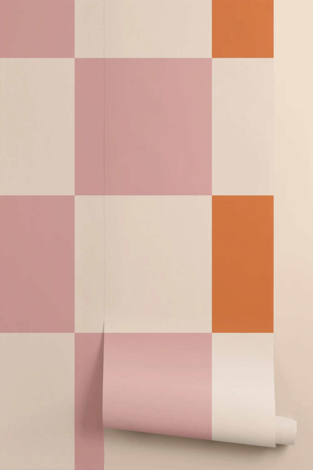 Mural retro aos quadrados em rosa e laranja