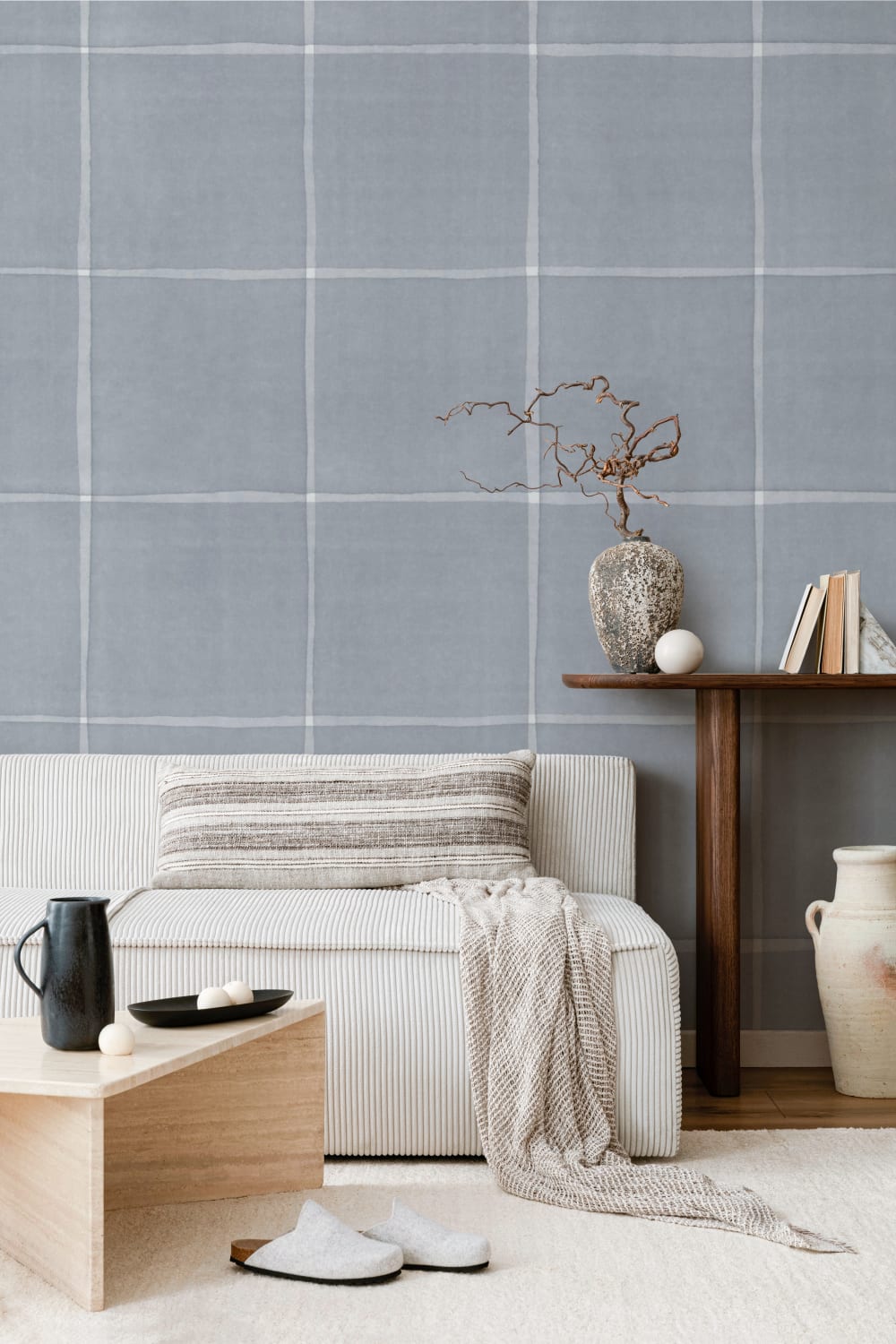 Blue Checked Pattern Modern Wallpaper Mural