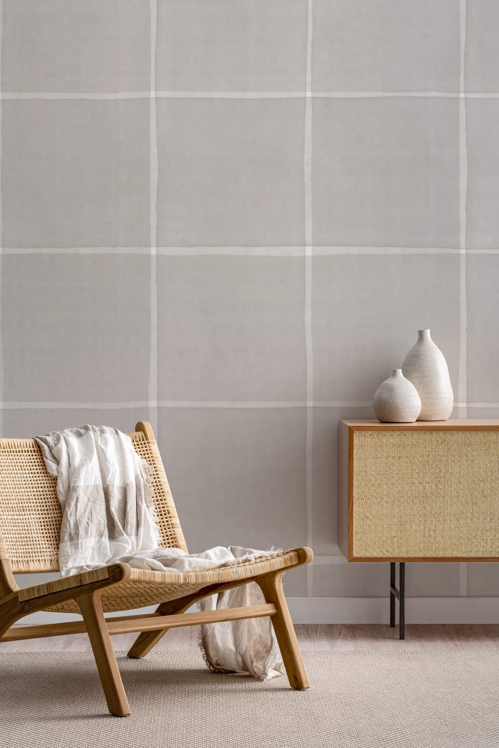 Neutrale geruite minimalistische muurschildering om je ruimte te versterken