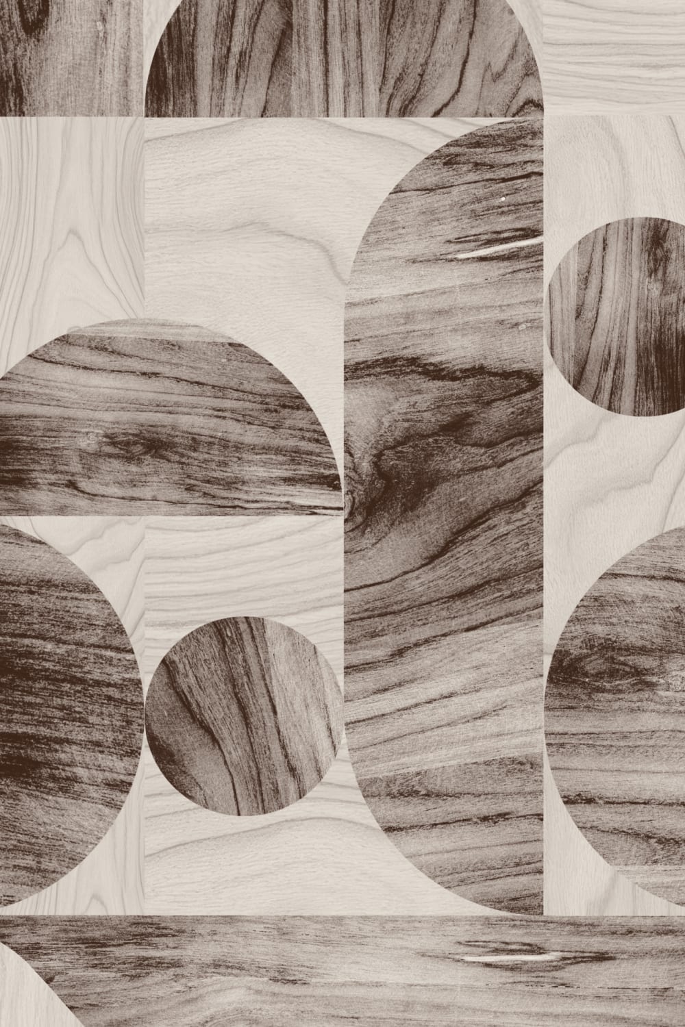 Carta da parati moderna marrone con forme geometriche a venatura di legno