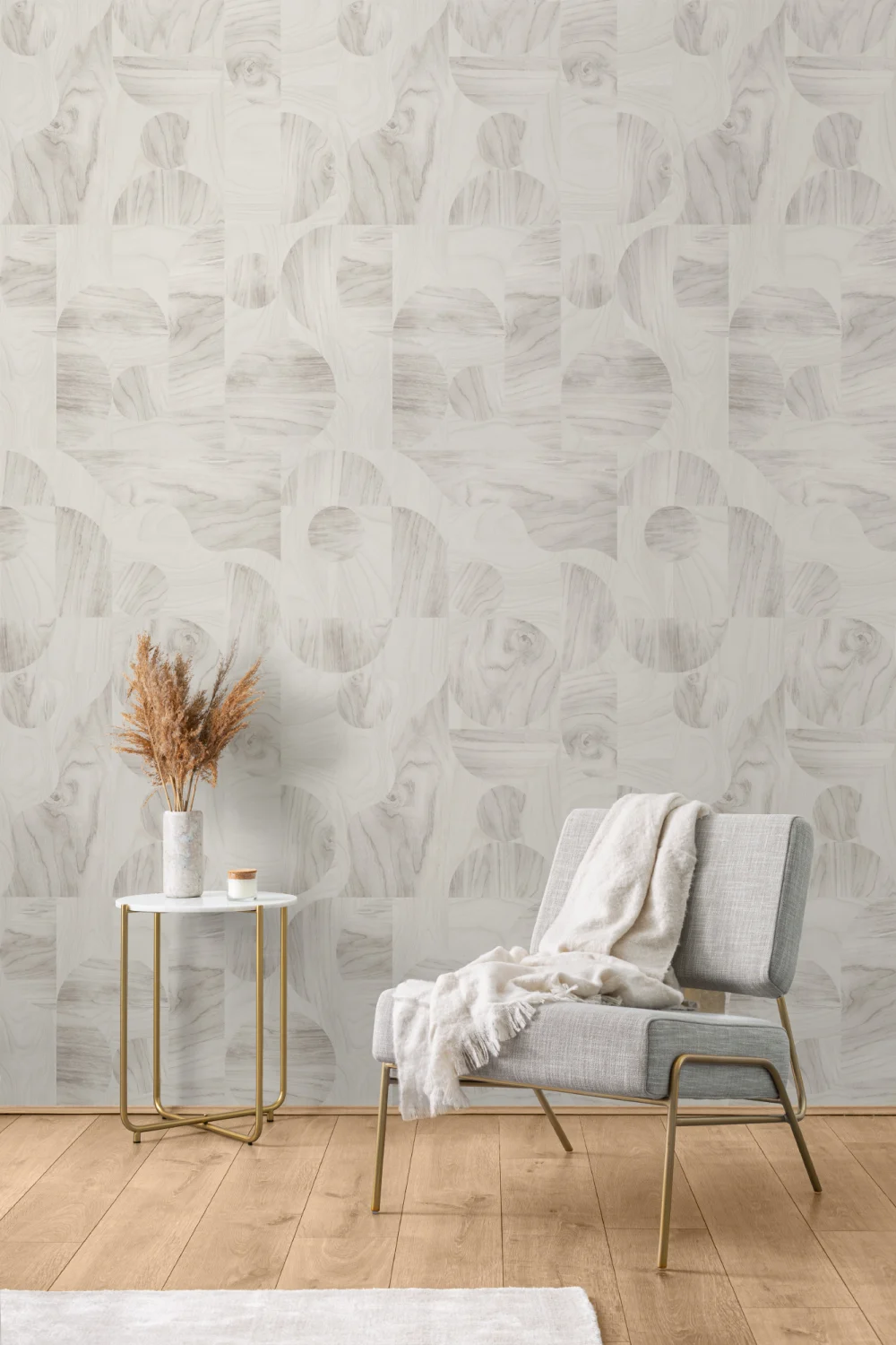 Beige Modern Geometric Wood Grain Shapes Wallpaper