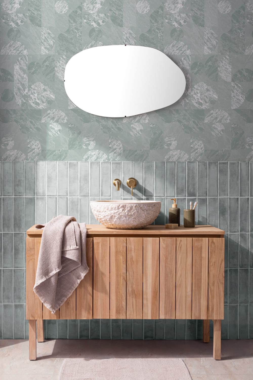 Green Modern Geometric Marble Shapes Wallpaper