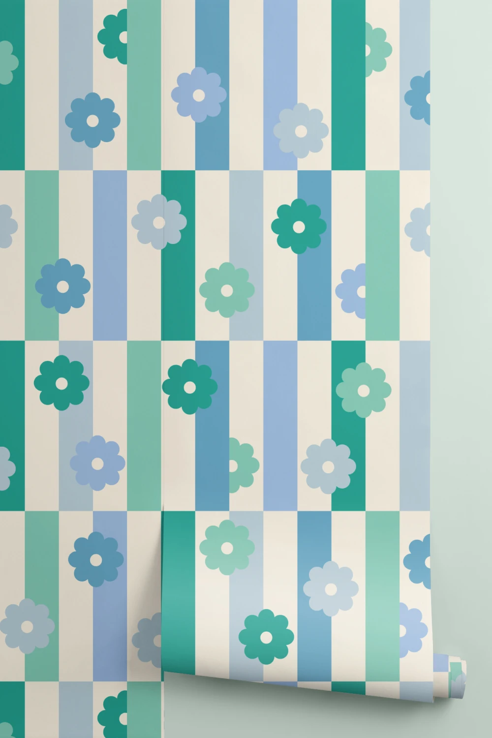 Elizabeth Olwen Flower Shift Blue Mural-tapeter