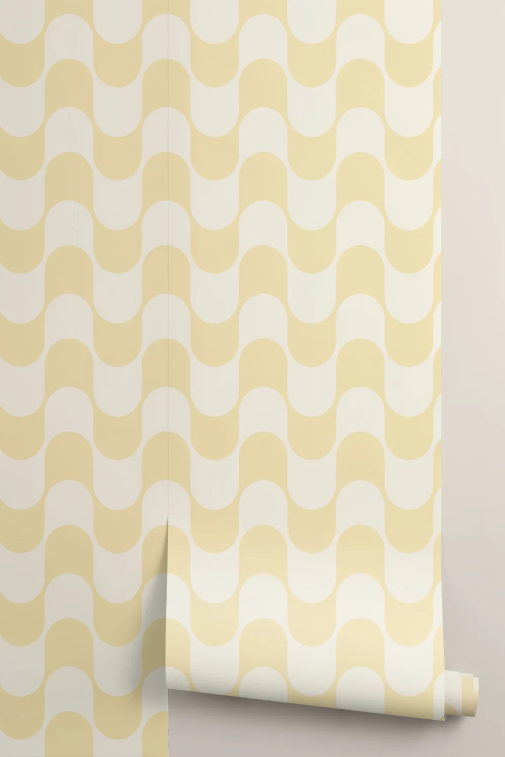 Yellow Retro Wavy Striped Wallpaper