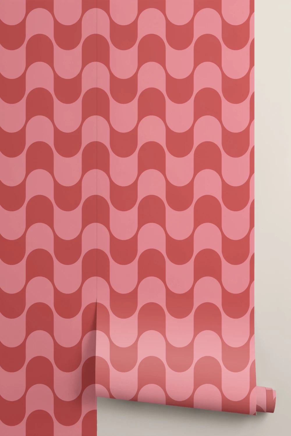 Pink & Red Retro Wavy Striped Wallpaper
