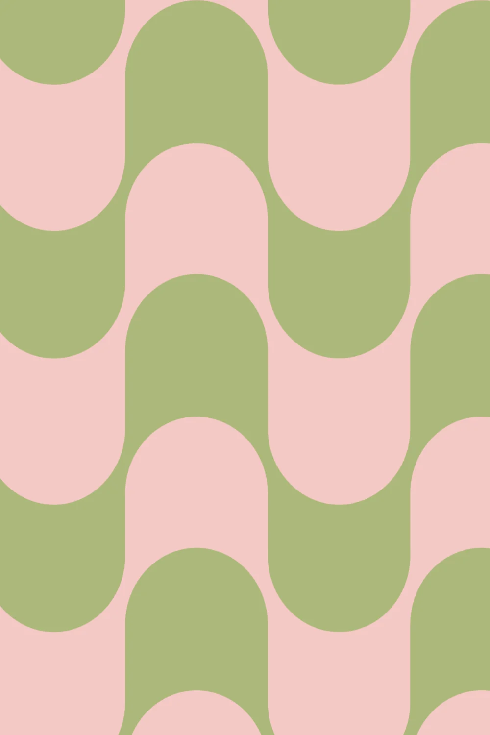 Pink & Green Retro Wavy Striped Wallpaper