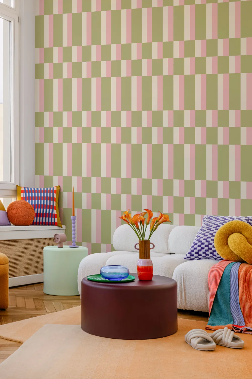 Verde și roz Modern Geometric Bauhaus Wallpaper
